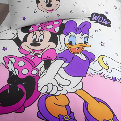 Resim Lisanslı Disney Minnie&Daisy Pamuk Çift Kişilik Çift Taraflı Nevresim Seti