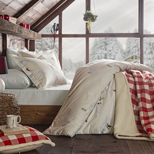 Resim Taç Butik Crest Pamuk Çift Kişilik Nevresim Beyaz
