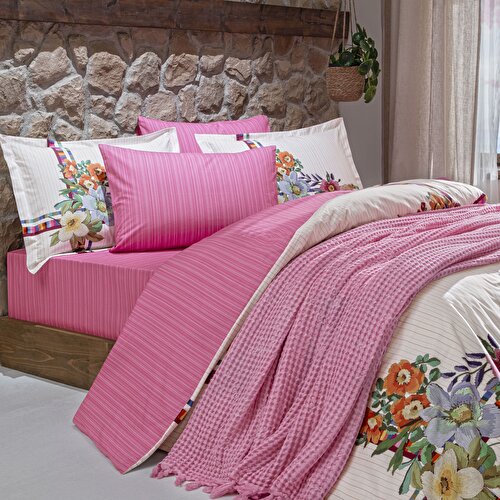 Resim Taç Butik Vıva Pamuk Çift Kişilik Nevresim Pembe