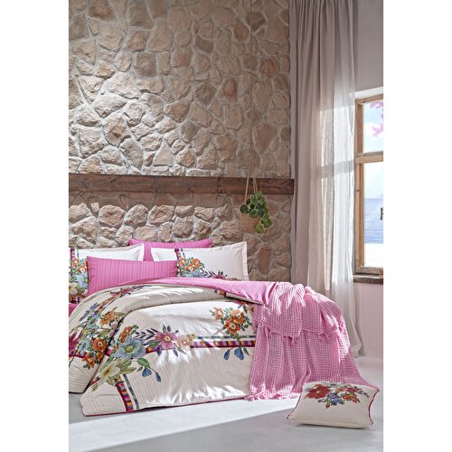 Resim Taç Butik Vıva Pamuk Çift Kişilik Nevresim Pembe