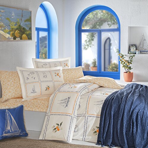 Resim Taç Butik Mandarın Pamuk Yastık Kılıfı Turuncu