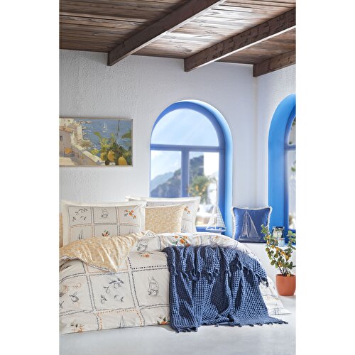 Resim Taç Butik Bodrum Pike Pamuk Çift Kişilik Pike Lacivert