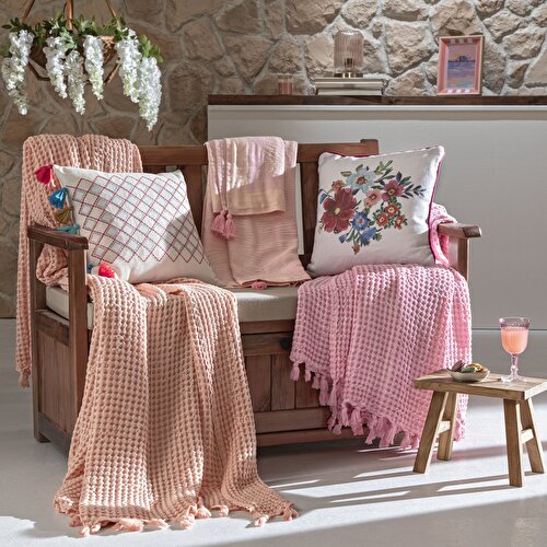 Resim Taç Butik Alaçatı Pike Pamuk Çift Kişilik Pike Somon