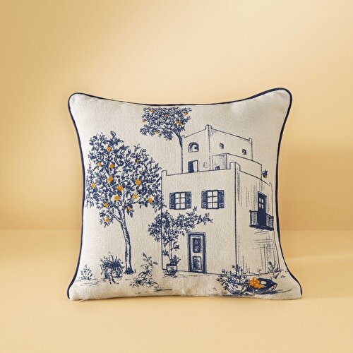 Resim Taç Butik Baskılı Bodrum Polyester Kırlent Ekru