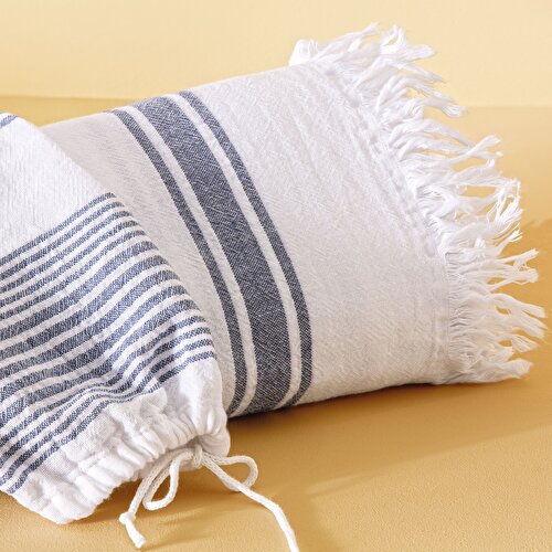 Resim Taç Butik Pamuk Bodrum Keseli Peştamal Lacivert