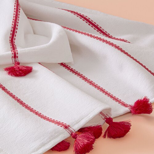 Resim Taç Butik Pamuk Alaçatı Banyo Havlusu Nar Çiçeği