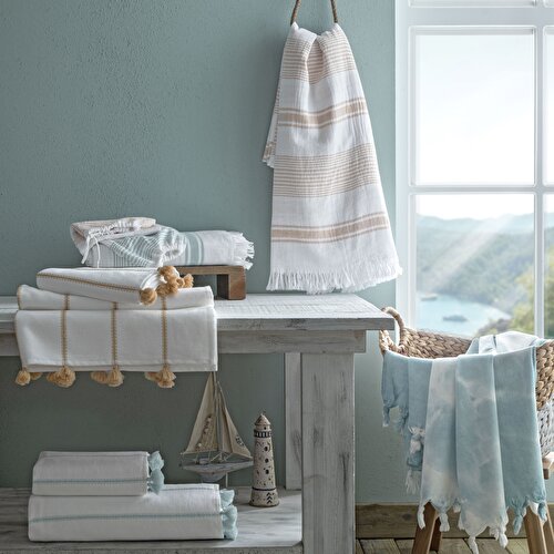 Resim Taç Butik Pamuk Göcek Banyo Havlusu Taba