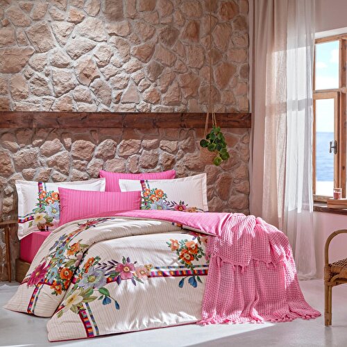 Resim Taç Butik Vıva Pamuk Çift Kişilik Çarşaf Pembe