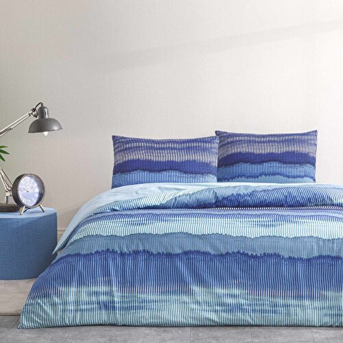 Resim Taç Wave Ranforce Tek Kişilik Nevresim Takımı Mavi