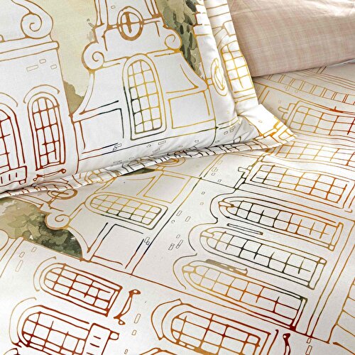Resim Taç Butik Liora Pamuk Percale Nevresim Seti Çift Kişilik Somon