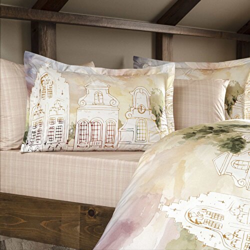 Resim Taç Butik Liora Pamuk Percale Nevresim Seti Çift Kişilik Somon