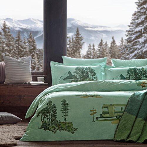 Resim Taç Butik Brisa Pamuk Nevresim Seti Tek Kişilik Yeşil