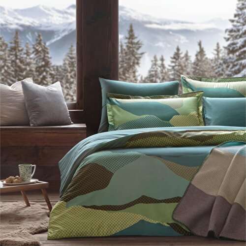 Resim Taç Butik Brisa Pamuk Nevresim Seti Tek Kişilik Yeşil