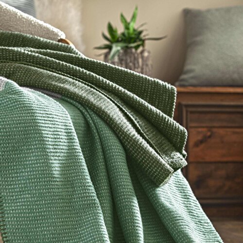 Resim Taç Butik Patagonya Pamuklu Tek Kişilik Battaniye Yeşil