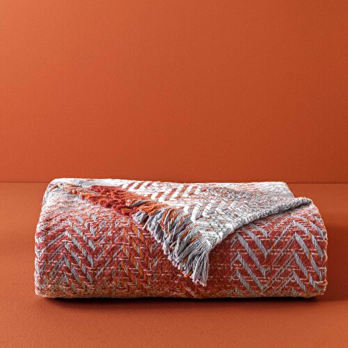 Resim Taç Butik Brüj Pamuklu Çift Kişilik Battaniye Turuncu