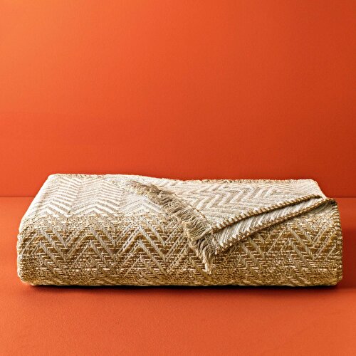 Resim Taç Butik Brüj Pamuklu Çift Kişilik Battaniye Bej