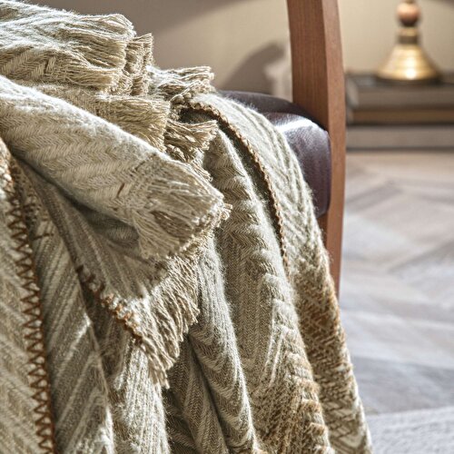 Resim Taç Butik Brüj Pamuklu Çift Kişilik Battaniye Bej