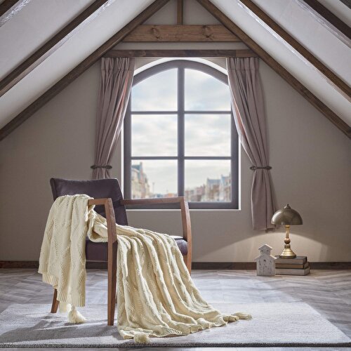 Resim Taç Butik Brüj Akrilik Throw Ekru