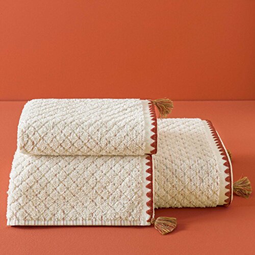 Resim Taç Butik Brüj Pamuk Yüz Havlusu Ekru 50x85