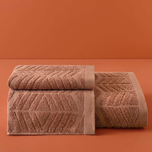 Resim Taç Butik Brüj Pamuk Yüz Havlusu Kiremit 50x85