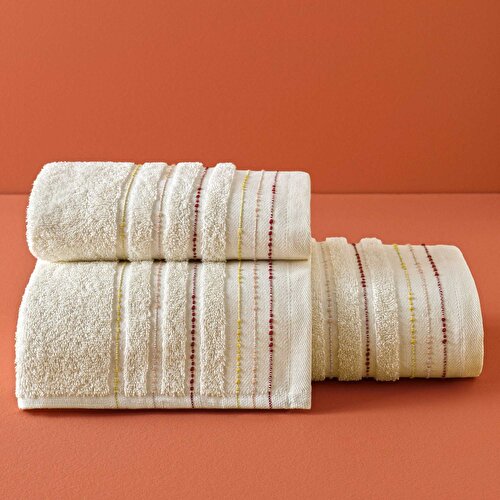 Resim Taç Butik Brüj Pamuk Banyo Havlusu Ekru 70x140