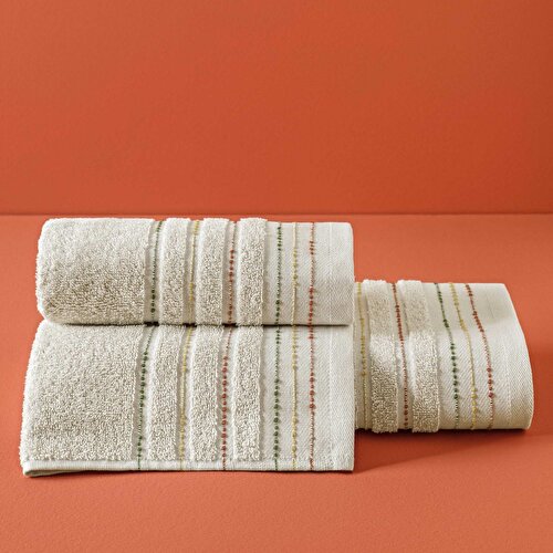 Resim Taç Butik Brüj Pamuk Banyo Havlusu Kum 70x140