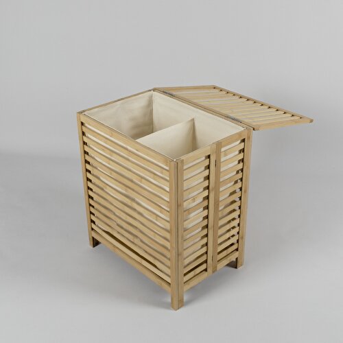 Resim Linens Wooden Ahşap 53X36X60 cm Çamaşır Sepeti Naturel