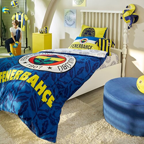 Resim Taç Lisanslı Fenerbahçe Palamut Tek Kişilik Pamuk Nevresim Takımı