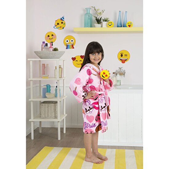 Tac Emoji Pamuk Cocuk Bornozu Renkli 36683 Tac
